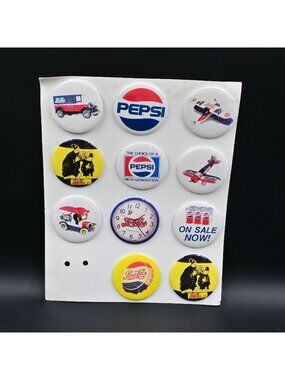 Pepsi-Cola Pinback Buttons Lot of 11 Advertising Pins On Display Card Vintage